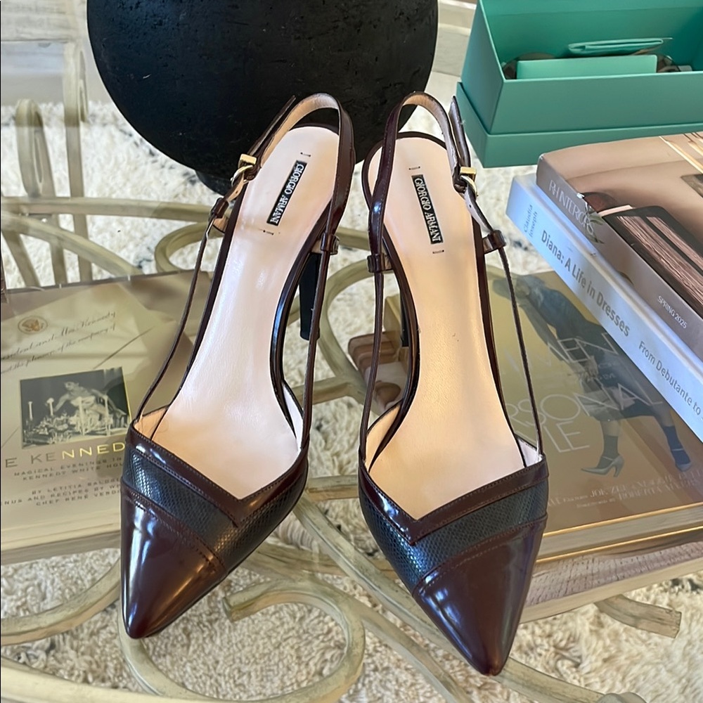 Giorgio Armani Brown Leather Slingback Heels